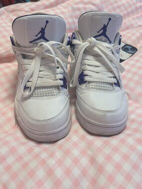 Jordan White Sneakers with Purple Jumpman Accents